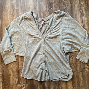 Free People Grey Button Up Lightweight Sweater Cardigan Small